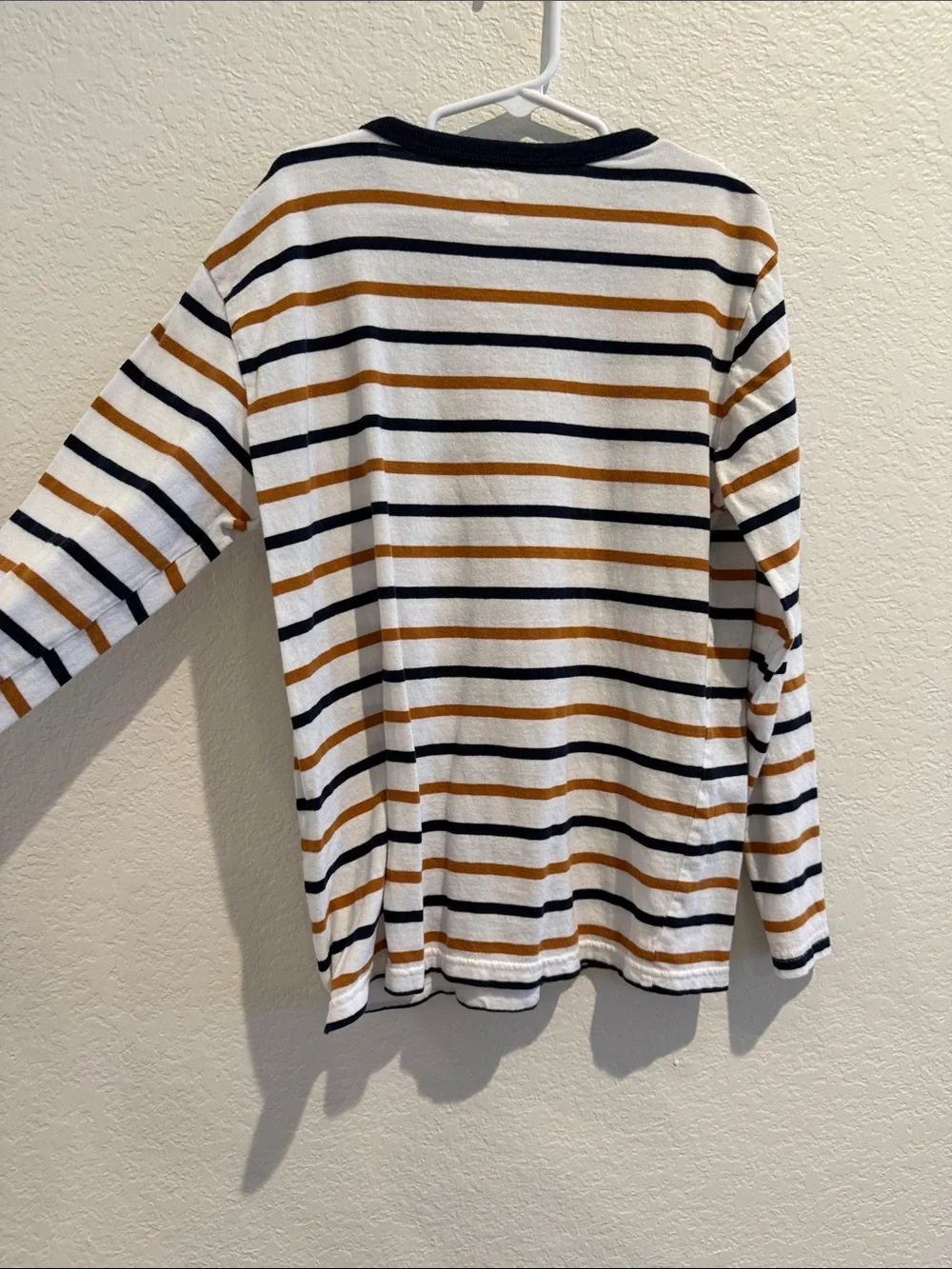 The Children's Place White Long-Sleeve Tee with Navy & Brown Stripes